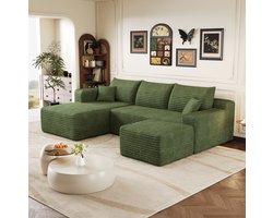 REDOM - Hoekbank - L-vorm - Modulair en omkeerbaar - Zonder montage - Modern minimalistisch - Woonkamer - Stof - Groen - 241 x 151 x 58 cm