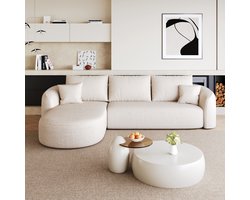 REDOM - Hoekbank - L-vormig - Modulaire bank zonder montage - Zachte chenille stof - Moderne stijl - Woonkamer en slaapkamer - Wit - 266 x 168 x 85 cm