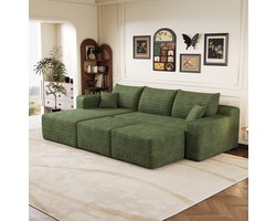 REDOM - Hoekbank - L-vormig ontwerp - Geen montage nodig - Moderne designstijl - Woonkamer - Stof - Groen - 241 x 151 x 58 cm