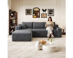 REDOM- Hoekbank - L-vormige bank met chaise longue - Zonder montage - Modern minimalistisch - Woonkamer - Stof - Donkergrijs - 241 x 151 x 58 cm