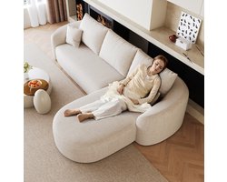 REDOM - Hoekbank - L-vormige hoekbank - Boneless modulair ontwerp - Zonder montage - Chenille - Woonkamer, slaapkamer, appartement - Stof - Wit - 266 x 168 x 85 cm