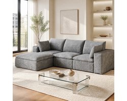 REDOM - Hoekbank - L-vormige structuur - Modulaire functie - Afneembare bekleding - Corduroy stijl - Woonkamer, slaapkamer, vergaderruimte en appartement - Stof - Grijs - 260 x 160 x 82 cm