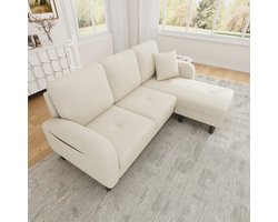 REDOM - Hoekbank - Modulair - L-Vorm - Voor Woonkamer Of Kantoor - Katoen-Linnen - Lichtbeige - 166 X 118 X 77 Cm