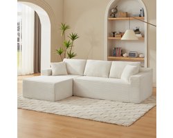 REDOM - Hoekbank - Modulaire L-vormige bank - Met chaise longue - Afneembare kussens - Cloud couch - Woonkamer - Stof - Wit - 252,5 x 163 x 65 cm