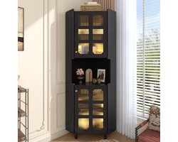 REDOM - Hoekkast - Hoogglans gelakte afwerking - Met app-gestuurde LED-verlichting en 3-zone opbergruimte - Moderne stijl - Woonkamer - MDF - Zwart - 63,5 x 157,5 cm