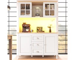REDOM - Hoge Opbergkast Met Ledverlichting - Retro - Voor Keuken Of Woonkamer - MDF En Metaal - Wit - 120 X 40 X 179 Cm