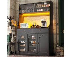 REDOM Hoge vitrinekast met LED-appbesturing en muziek‑sync, verstelbare planken, 2 ruime laden, kantelbeveiliging, zwart, 120×40×180 cm