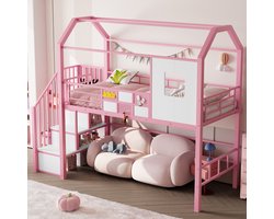 REDOM Hoogslaper 90x200x210.5 cm van metaal/MDF, met dakframe en opbergttrap