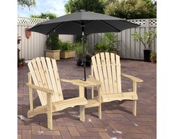 REDOM Houten Adirondack Duostoel met Tafeltje & Parasolgat (178 cm) - Tuinbank / Loveseat - Vurenhout - Naturel