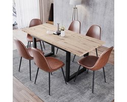 REDOM Industriële Uitschuifbare Eettafel (140-180 cm) - Eetkamertafel met Zwart Metalen U-Poten - Eikenlook