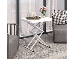 REDOM - Inklapbare Bijzettafel - In Hoogte Verstelbaar - Rechthoekig - Stalen Frame - Wit - 65 x 45 x 70 cm
