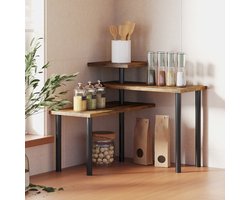 REDOM - Kast - 3-laags keukenrek - Draaibare hoekindeling - Open opbergkast - Industrieel - Keuken en aanrecht - Spaanplaat en metaal - Bruin - 40 x 18 x 36,5 cm