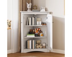 REDOM - Kast - Driehoekig hoekdesign - 2 deuren en 2 vaste planken - Vrijstaand - Badkamer, keuken of woonkamer - MDF - Wit - 61,5 x 34,5 x 80 cm