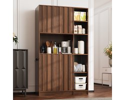 REDOM - Keukenkast - Hoge opbergkast met 2 deuren - Open vakken en werkblad - RGB-ledverlichting met app-bediening - MDF - Bruin - 105 x 40 x 180 cm
