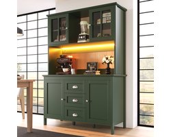 REDOM - Keukenkast - Opbergkast met verstelbare planken - Open vak met LED-verlichting - Retro stijl - Keuken - MDF - Groen - 120 x 40 x 179 cm