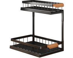 REDOM Keukenrekje 37 cm – Keukenorganizer met 2 uittrekbare lagen – L-vormig keuken opbergrek voor onder de gootsteen – Koolstofstaal