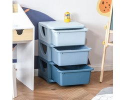 REDOM - Kinder ladekast - 3 uitneembare lades - afgeronde hoeken - zitvlak voor rusten en spelen - kunststof - Blauw - 37 x 37 x 56,5 cm