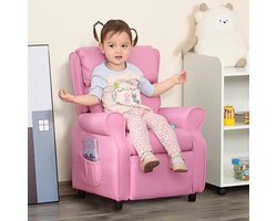 REDOM - Kindersofa voor kinderen - Verstelbare rugleuning en voetsteun - Met armleuningen - Hout en kunststof - Roze - 58 x 53 x 70 cm