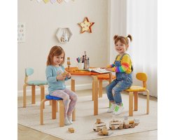 REDOM - Kindertafel en stoelen set - 5-delig met 4 stoelen - Bloemvorm - Opbergruimte in het midden - Hout - Multicolor - Speelkamer en kinderkamer - 69 x 69 x 45 cm
