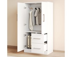 REDOM Kledingkast - 2 Deuren en 2 Lades - Modern - Kinderkamer - Hout en MDF - Wit - 70 × 40 × 135 cm