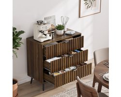 REDOM - Ladekast met 3 lades - Metalen handgrepen en metalen geleiders - Opbergmeubel - Retro & Vintage - Woonkamer, slaapkamer en hal - MDF - Walnoot - 80 x 39 x 78 cm