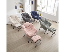 REDOM - Loungestoel Met Voetenbank En Armleuningen - Ergonomische Rugleuning - Zijvak - Staal - Grijs