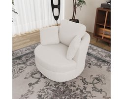 REDOM Luxe Draaifauteuil Teddy (360°) - Ronde Loungestoel met 3 Kussens - Bouclé / Sherpa - Ivoorwit