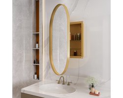 REDOM Luxe Ovale Spiegelkast voor Badkamer - Inbouw & Wandmontage Medicijnkast - Metaal - Goud
