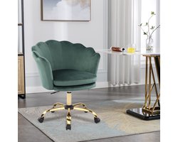 REDOM Luxe Schelp Bureaustoel met Gouden Poten - Velvet Make-up Stoel / Kaptafel Stoel - In Hoogte Verstelbaar - Groen