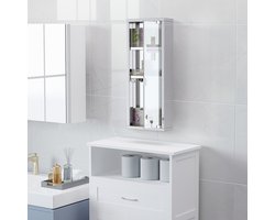 REDOM - Medicijnkast - Afsluitbaar En Voor Wandmontage - Rvs En Mat Glas - Zilver - 20 X 12 X 58 Cm