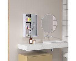 REDOM - Medicijnkast - Afsluitbaar - Met Gesatineerde Glazen Deur - Voor Badkamer - Roestvrij Staal - Zilverkleurig - 30 x 12 x 60 cm