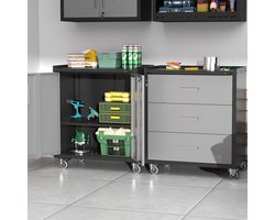 REDOM - Metalen gereedschapskast - Verstelbare planken - Verrijdbare en afsluitbare constructie - Poedercoating - Garage, werkplaats, keuken, voorraadruimte - Metaal - Zwart en grijs - 75 x 42 x 88 cm