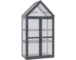 REDOM - Mini Kas - 3 Planken - Met Openklapbaar Dak En Deuren - Voor Balkon En Terras - Hout - Grijs - 70,5 x 42 x 132 cm
