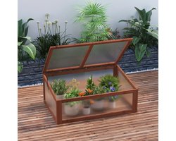 REDOM - Mini Kas - Met Openklapbaar Deksel En Schuin Ontwerp - Voor Tuin - Hout - Bruin - 100 x 65 x 40 cm
