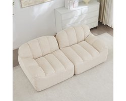 REDOM - Modulaire 2-Zits Bank - Frameloos en ergonomisch - Moderne loungebank voor woonkamer of appartement - Fleece - Beige-Wit - 210 x 104 x 79 cm
