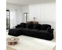 REDOM Modulaire bank hoekbank 4-zits van chenille, L-vorm met afneembare rokken en hocker
