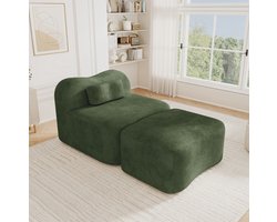 REDOM - Modulaire bank met ottoman - Frameloos golfdesign - 32D schuimvulling - Verplaatsbaar rugkussen - Fluwelen bekleding - Groen - 167 x 96 x 70 cm