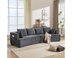 REDOM - Modulaire bank voor 4 zitplaatsen - Gebogen ontwerp - Diepe zitting - Veerondersteuning - Moderne stijl - Woonkamer - Velvet - Donkergrijs - 302 x 115 x 65 cm
