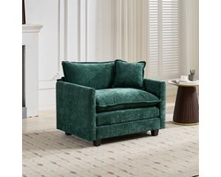 REDOM Modulaire Eenzitsbank 1-Zits - Ergonomisch met Dubbele Zitvulling - Inclusief Rugkussen - Voor Woonkamer - Chenille - Groen - 75x107x84 cm