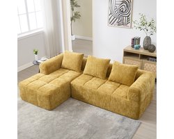 REDOM - Modulaire Hoekbank - Chaiselongue En Zijvakken - Modern - Chenille - Geel - 250 X 158 X 60 Cm