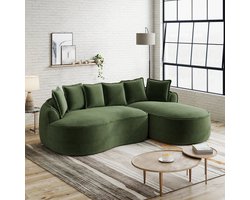 REDOM - Modulaire Hoekbank - Frameloze bank - Ergonomisch en modern design - Voor in de woonkamer - Met diepe chaise longue - Zachte chenille - Groen - 252 x 164 x 67 cm