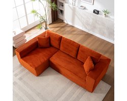 REDOM - Modulaire Hoekbank Met Chaise Longue - Diepe Zitting - L-Vorm - Voor Woonkamer - Ribfluweel - Oranje - 258 x 155 x 89 cm