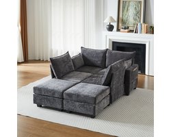 REDOM Modulaire Hoekbank met Slaapfunctie en Opbergruimte – 6-Delige Bank U- of L-Vorm – Moderne Chenille Bank – Grijs – 290 x 141 x 88 cm