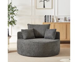REDOM Modulaire Loungebank Sofa 1-Zits – Frameloos Design Zonder Montage – Comfortabele Bank Voor Woonkamer – Zachte Chenille Bekleding – Grijs Ø127x85 cm