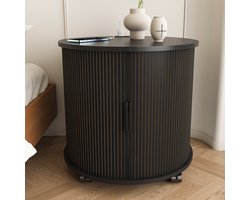 REDOM - Nachtkastje met opbergruimte en laadstation - Zylindrisch ontwerp met schuifdeur - 2 USB-poorten en stopcontact - Mid-Century stijl - MDF - Zwart - 60 x 60 x 60 cm