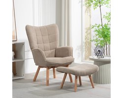 REDOM - Oorfauteuil Met Hocker - Getuft - Klassiek - Polyester - Kaki - 72 x 80 x 101 cm