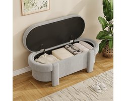 REDOM - Opbergbank Met Deksel - Gestofferde Zitting - Voor Woonkamer Of Slaapkamer - Fleece - Grijs - 121,5 X 49 X 44,5 Cm
