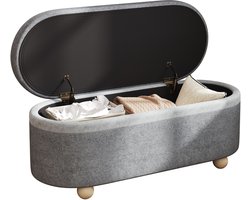 REDOM Opbergbank / Zitbank met Opbergruimte - 110x41x47 cm - Met Deksel & Verborgen Ruimte - Comfortabele Fleece Zitting - Voor Hal, Slaapkamer of Woonkamer - Houten Poten - Grijs