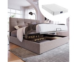 REDOM Opbergbed 140x200 cm van fluweel, hydraulisch liftsysteem en verstelbaar hoofdbord