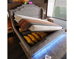 REDOM Opbergbed 140x200 cm van fluweel, hydraulisch liftsysteem met LED en USB-C